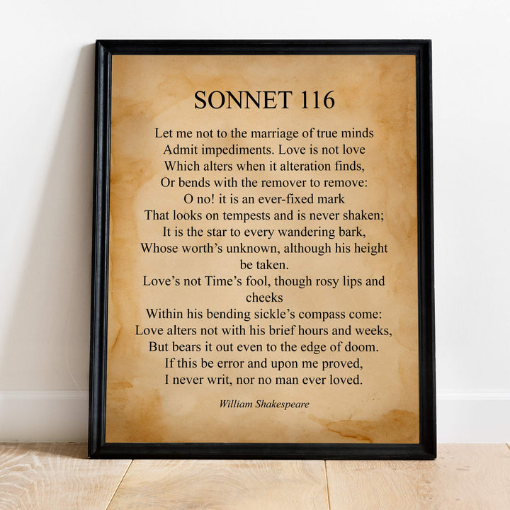 William Shakespeare-"Sonnet 116" Poetic Wall Art Sign -11 x 14" Inspirational Literary Wall Decor. Vintage Parchment Poetry Print-Ready to Frame. Perfect Wall Decor for Home-Office-Studio-Library!