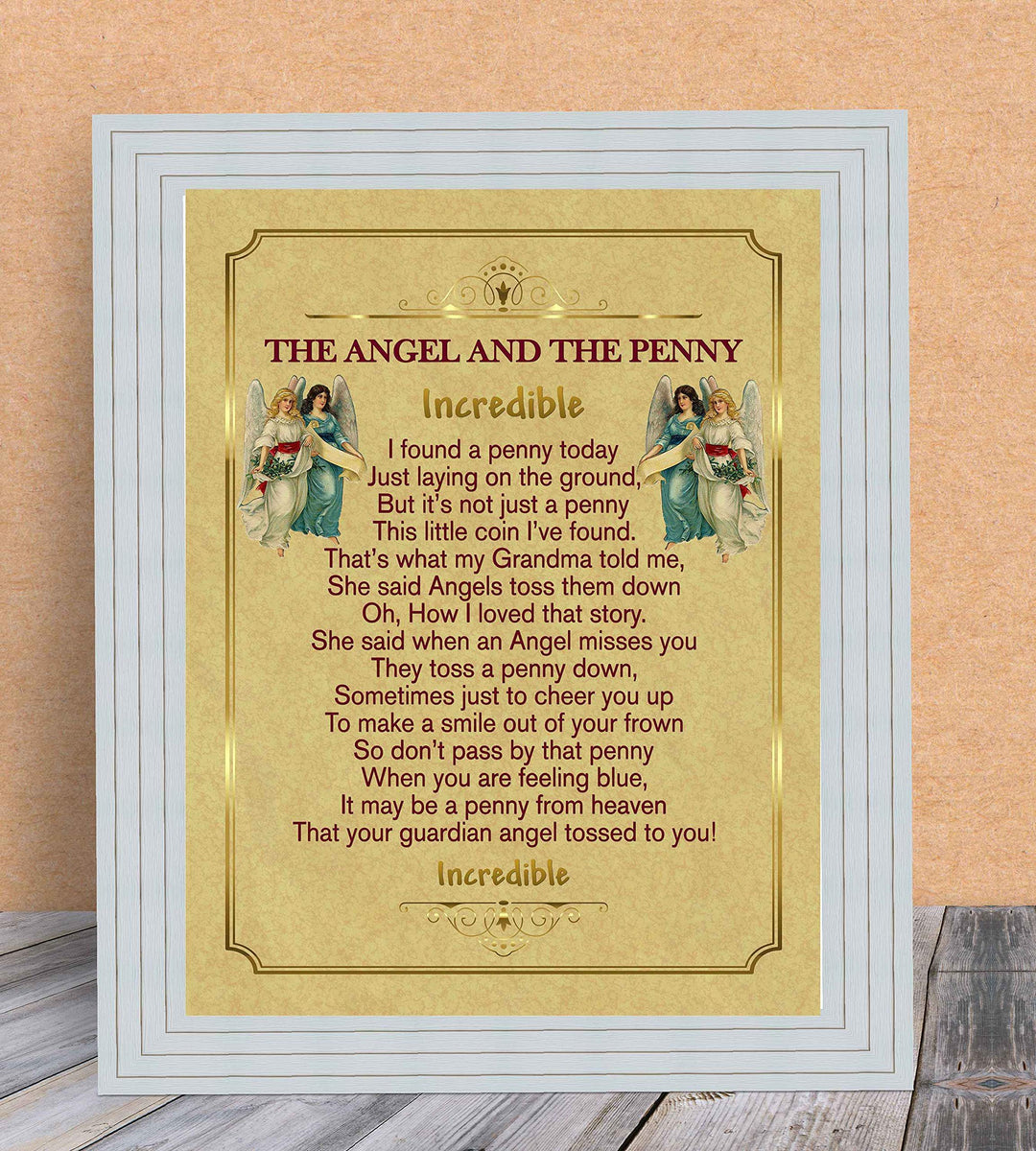 The Angel And The Penny - Incredible- Inspirational Wall Print-8 x 10"- Handmade Spiritual Wall Art-Ready to Frame. Home-Office-School-Church Decor. Inspiring Christian Gift.
