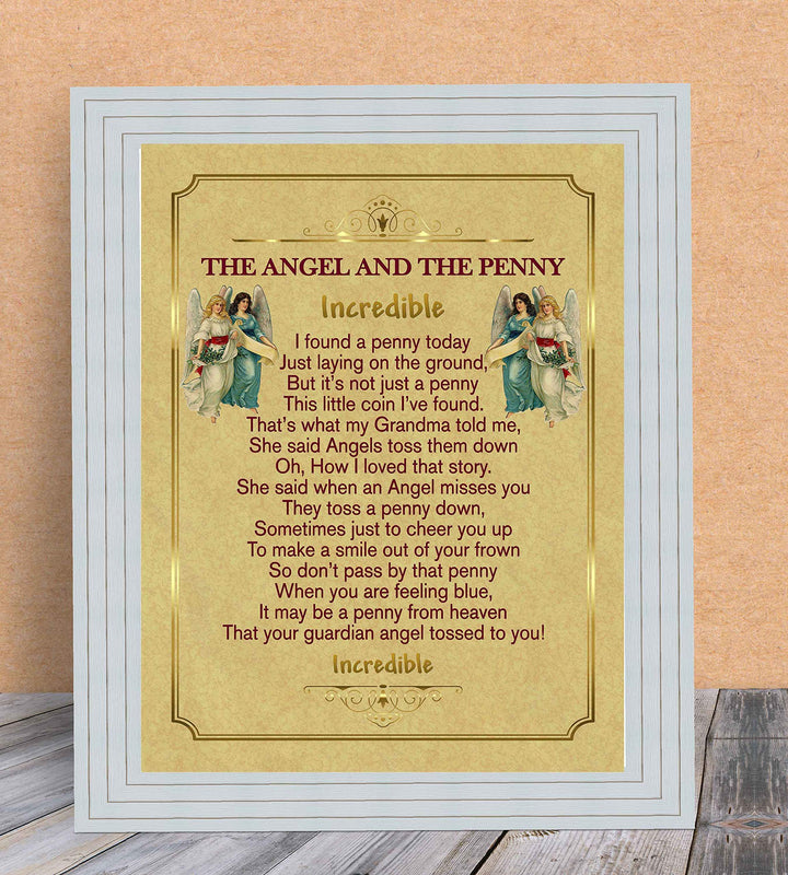 The Angel And The Penny - Incredible- Inspirational Wall Print-8 x 10"- Handmade Spiritual Wall Art-Ready to Frame. Home-Office-School-Church Decor. Inspiring Christian Gift.