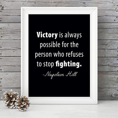 Napoleon Hill Quotes-"Victory Is Possible for Those Who Stop Fighting" Inspirational Wall Art -8 x 10" Modern Typographic Print-Ready to Frame. Motivational Decor for Home-Office-Gym-School.