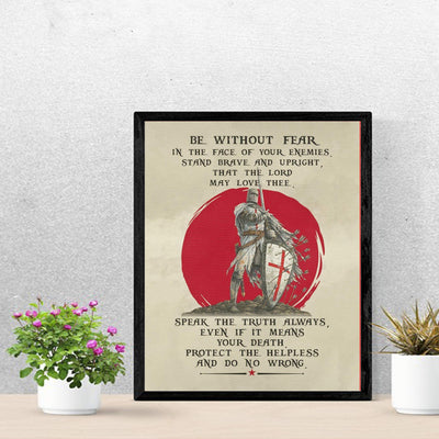 Be Without Fear-Stand Brave & Upright-Inspirational Christian Wall Art-11 x 14" Motivational Armor of God Warrior Print-Ready to Frame. Home-Office-Church-Religious Decor. Great Gift of Motivation!