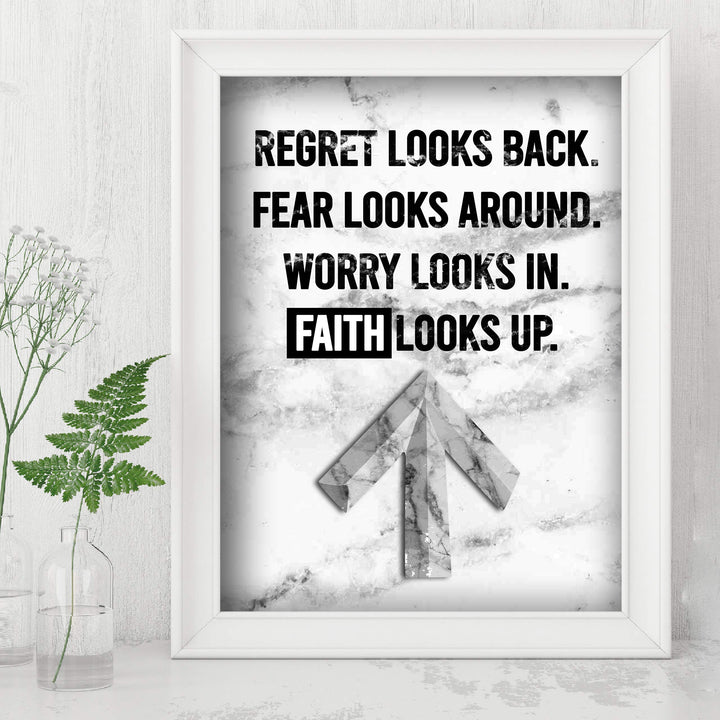 Faith Looks Up Inspirational Quotes Wall Art-8 x 10" Typographic Christian Wall Print-Ready to Frame. Motivational Decoration for Home-Office-Church-Dorm Decor. Great Religious Gift of Inspiration!