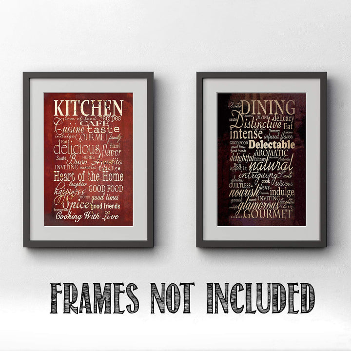 Kitchen &amp; Dining Favorite Words &amp; Quotes Wall Decor 2 Image Set- 8 x 10"s Wall Art Prints- Ready to Frame. Home D?cor, Dining Room Decor &amp; Kitchen Decor. Beautiful Upscale Prints with Gourmet Flair.