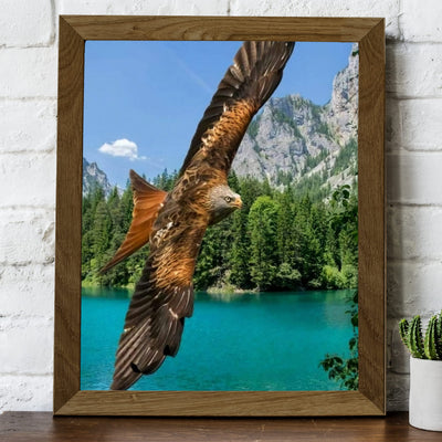 Fierce Bald Eagle in Flight Motivational American Wall Art-8 x 10" Patriotic Mountain Lake Photo Print-Ready to Frame. Inspirational Home-Office-School Decor. Great for Animal & Political Themes!