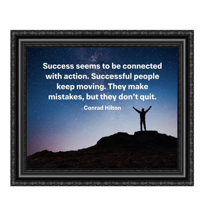 Conrad Hilton-"Success Connected With Action" Motivational Quotes Wall Art Decor-10 x 8" Starry Night Picture Print -Ready to Frame. Inspirational Home-Office-Work Decor. Great Gift of Motivation!