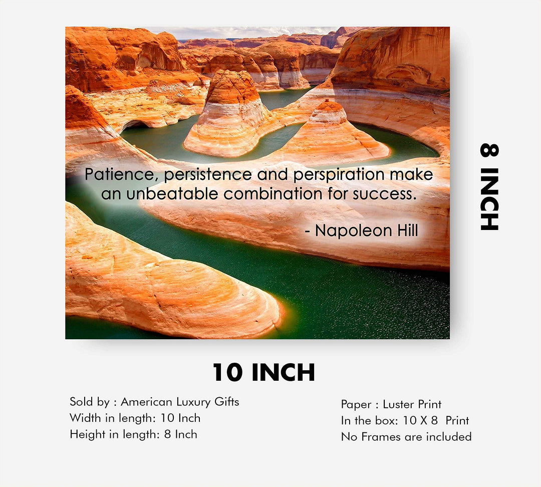 Napoleon Hill Quotes-"Patience, Persistence &amp; Perspiration"-10 x 8" Inspirational Wall Art. Typographic Grand Canyon Photo Print-Ready to Frame. Home-Office-School-Gym Decor. Great Motivational Gift!