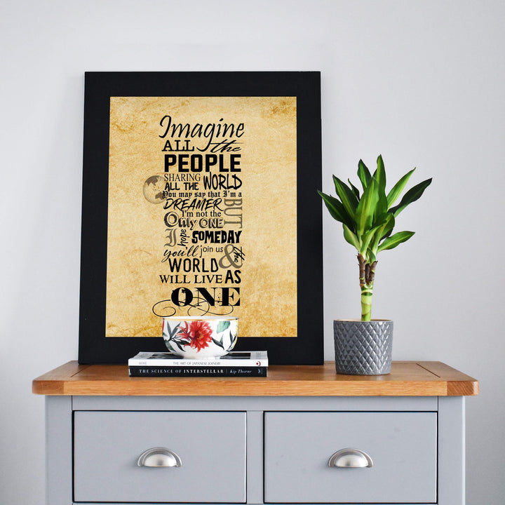 Imagine All the People-Sharing All the World-Song Lyrics Wall Art-8 x 10" Typographic Art Print-Ready to Frame. Modern Home-Office-Studio Decor. Perfect Gift for John Lennon &amp; All Beatles Fans!