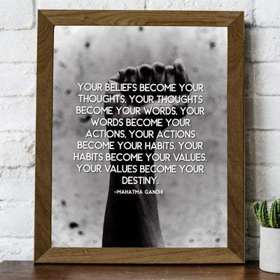 Gandhi Quotes-"Your Values Become Your Destiny"-Inspirational Wall Art -8 x 10" Spiritual Photo Print -Ready to Frame. Perfect Home-Office-Yoga Studio-Meditation-Zen Decor. Great Gift of Inspiration!