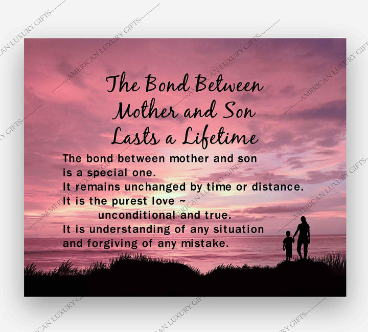 Bond Between Mother &amp; Son Lasts A Lifetime Inspirational Wall Art Sign -10 x 8" Typographic Poster Print-Ready to Frame. Lifetime Keepsake for Any Son On Any Occasion. Great Graduation Gift!