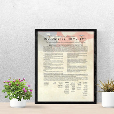 Declaration of Independence-United States of America Patriotic Poster Print -11x14" Wall Decor-Ready To Frame. Ivory Parchment Replica w/American Flag. Home-Office-School Decor. Display Patriotism!