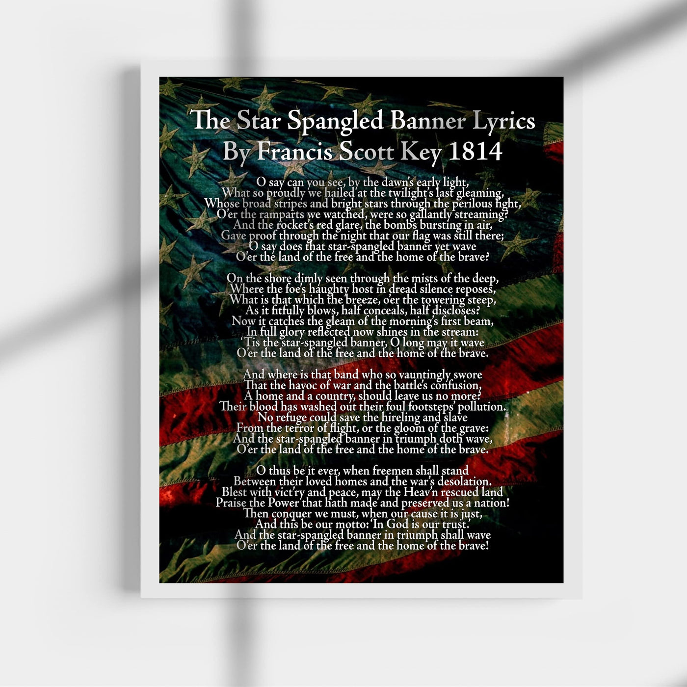 "Star Spangled Banner Lyrics"-National Anthem Song Art Wall Decor -11 x 14" American Flag Poster Print-Ready to Frame. Patriotic Home-Office-School-Garage-Cave-History Classroom Decor.