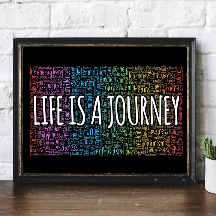 "Life Is A Journey" Inspirational Quotes Wall Decor -14 x 11" Motivational Word Art Print -Ready to Frame. Home-Office-Classroom-Work Decor. Encouraging Words for Motivation &amp; Inspiration!