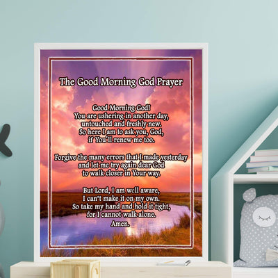 The Good Morning God Prayer Motivational Christian Wall Art -11 x 14" Typographic Sunrise Print-Ready to Frame. Inspirational Home-Office-Church-School Decor. Great Gift of Faith and Gratitude!