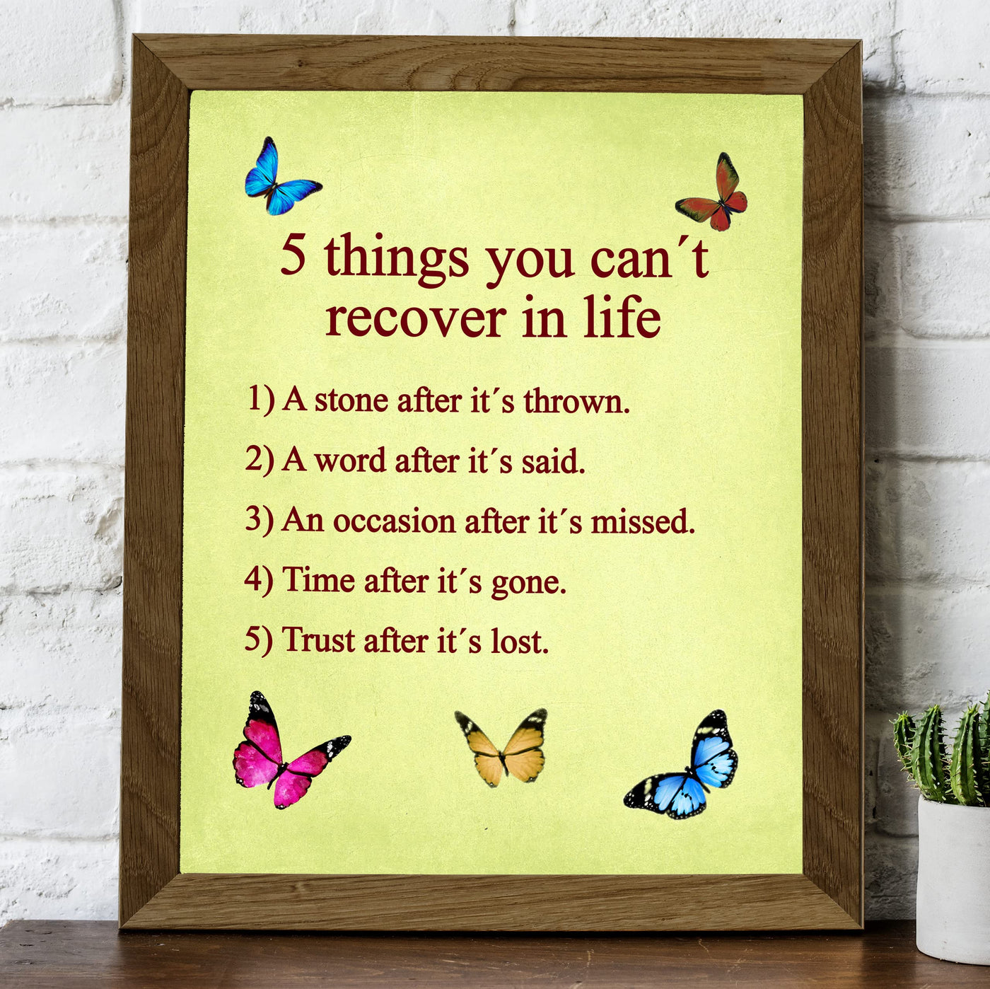 5 Things You Can't Recover In Life Inspirational Quotes Wall Sign-8 x 10" Motivational Butterfly Print-Ready to Frame. Modern Typographic Design. Positive Home-Office-School Decor. Great Reminders!