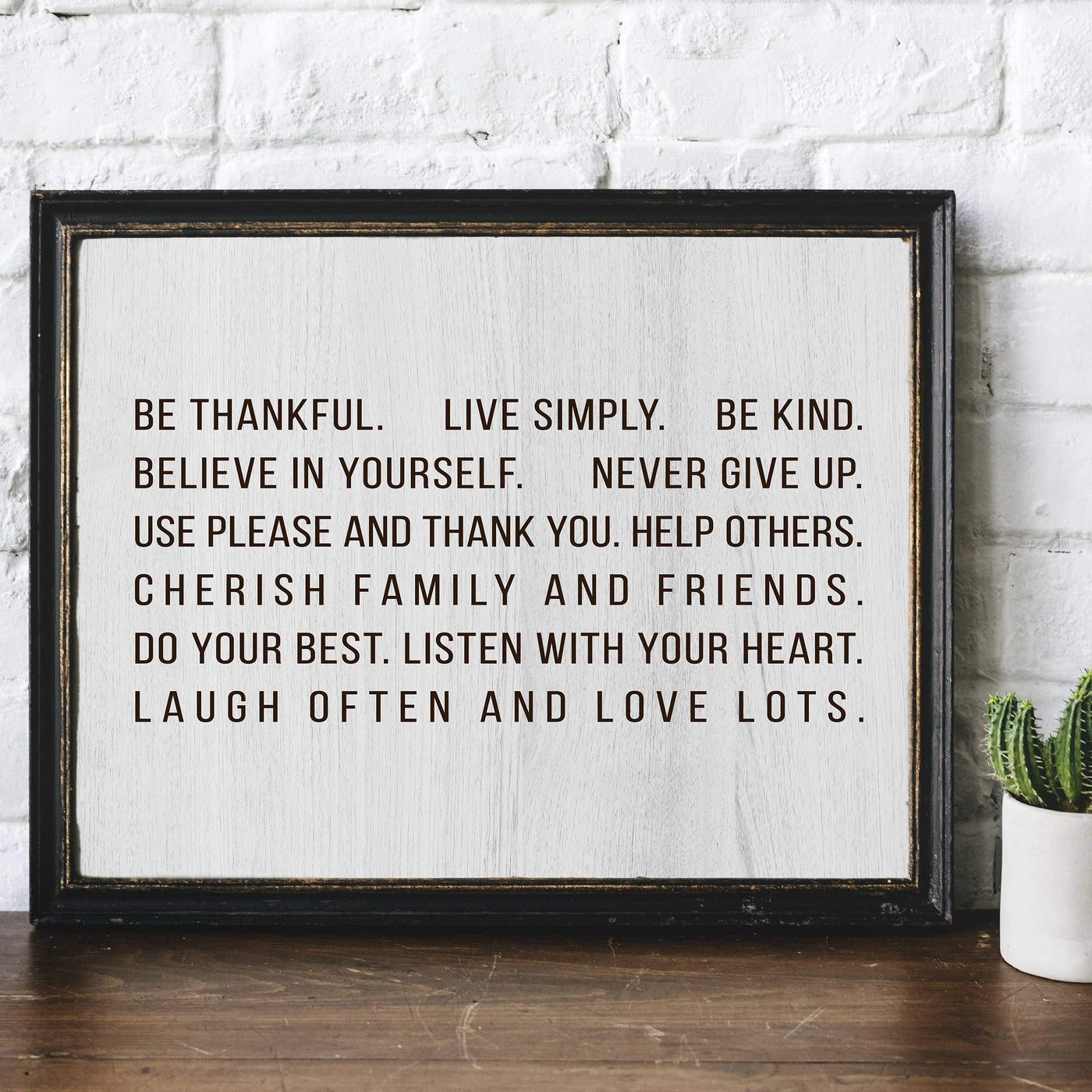 Listen With Your Heart-Laugh Often & Love Lots- Happy Life Rules Sign -14 x 11" Country Rustic Wall Art Print-Ready to Frame. Farmhouse Typographic Decor for Home-Office. Great Reminders For All!