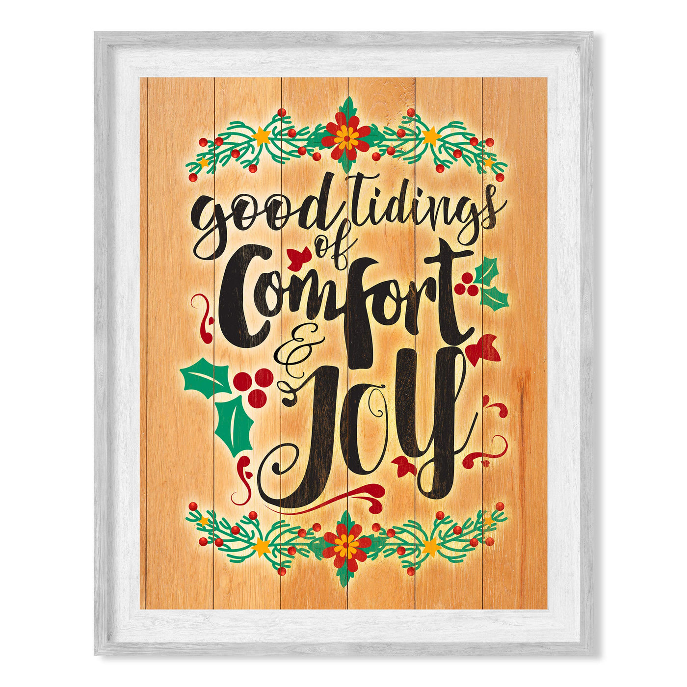 Good Tidings of Comfort and Joy Christmas Wall Sign-8x10" Christian Holiday Art on Replica Wood Design Print-Ready to Frame. Festive Home-Welcome-Kitchen-Farmhouse-Winter Decor! Printed on Paper.