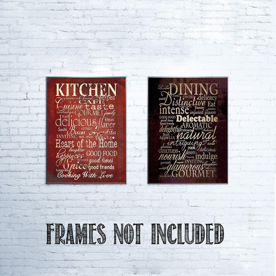Kitchen &amp; Dining Favorite Words &amp; Quotes Wall Decor 2 Image Set- 8 x 10"s Wall Art Prints- Ready to Frame. Home D?cor, Dining Room Decor &amp; Kitchen Decor. Beautiful Upscale Prints with Gourmet Flair.