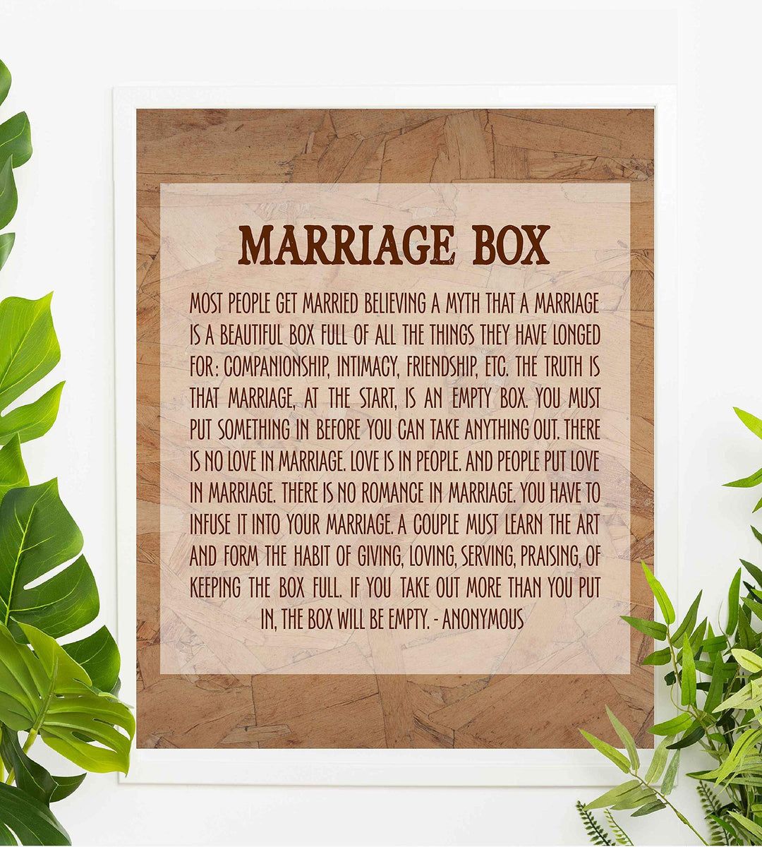 Marriage Box-Inspirational Wall Art- 8 x 10" Typographic Poster Print-Ready to Frame. Ideal Home-Bridal Shower-Wedding Decor. Great Engagement Gift. Perfect Advice for Newlyweds-Spouses-Partners!
