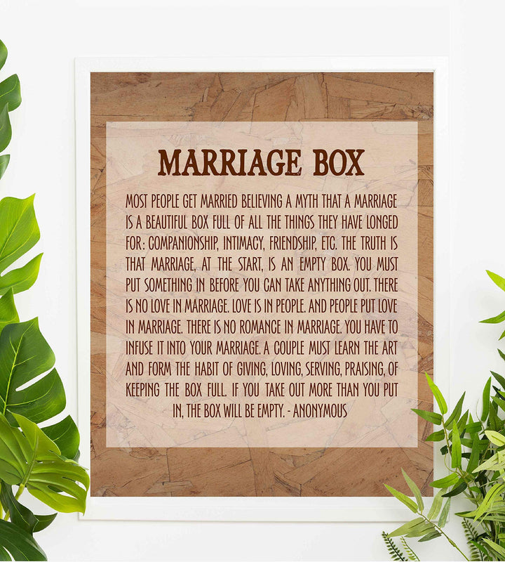 Marriage Box-Inspirational Wall Art- 8 x 10" Typographic Poster Print-Ready to Frame. Ideal Home-Bridal Shower-Wedding Decor. Great Engagement Gift. Perfect Advice for Newlyweds-Spouses-Partners!