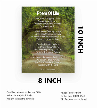 Poem Of Life Inspirational Christian Wall Art -8 x 10" Modern Typographic Poster Print-Ready to Frame. Spiritual Home-Office-Church Decor. Perfect Graduation Gift! Reminder-Life Is A Journey!