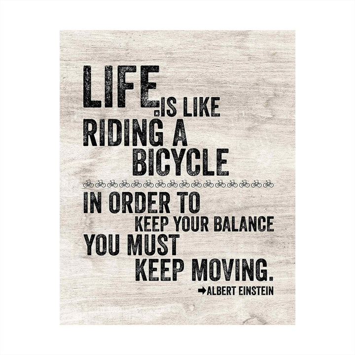 Albert Einstein-"Life Is Like Riding A Bicycle" Motivational Quotes Wall Art -8 x 10" Distressed Typographic Print-Ready to Frame. Inspirational Home-Office-Dorm Decor. Positive Classroom Decoration!