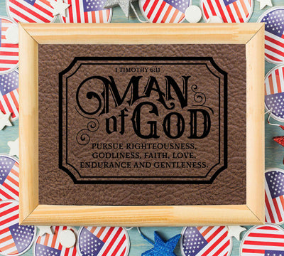 Man of God-Pursue Godliness-Faith-Gentleness- 1 Timothy 6:11 Bible Verse Wall Art-10 x 8"-Motivational Scripture Wall Print-Ready to Frame. Ideal Home-Office-Church-Man Cave D?cor. Perfect for Dad!