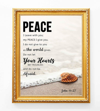 Peace I Leave With You-John 14:27-Bible Verse Wall Art Sign-8 x 10"-Christian Poster Print-Ready to Frame. Beach Image Scripture Print for Home-Office-Studio-Church D?cor. Perfect Religious Gift!