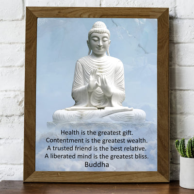 Buddha Quotes-"Health Is the Greatest Gift" -Spiritual Wall Art -8 x 10" Typographic Wall Print w/Buddha Statue Image -Ready to Frame. Perfect Decor Home-Yoga Studio-Office-Zen-Meditation!
