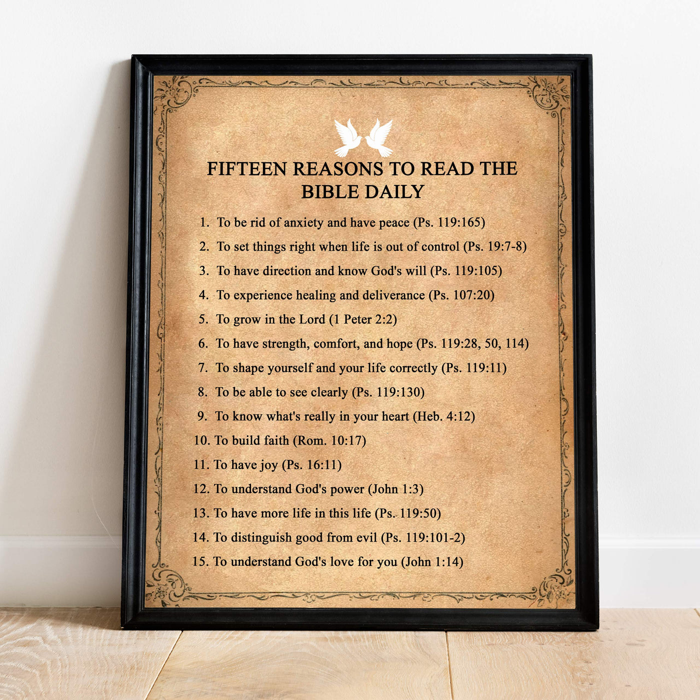 Fifteen Reasons to Read the Bible Daily-Bible Verse Wall Art-11 x 14" Scripture Wall Print-Ready to Frame. Inspirational Christian Home-Office-Church Decor. Perfect Sunday School-Classroom Decor!