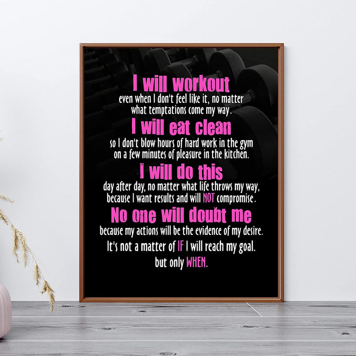 "I Will Workout &amp; Eat Clean" Motivational Quotes Exercise Wall Sign-11 x 14"