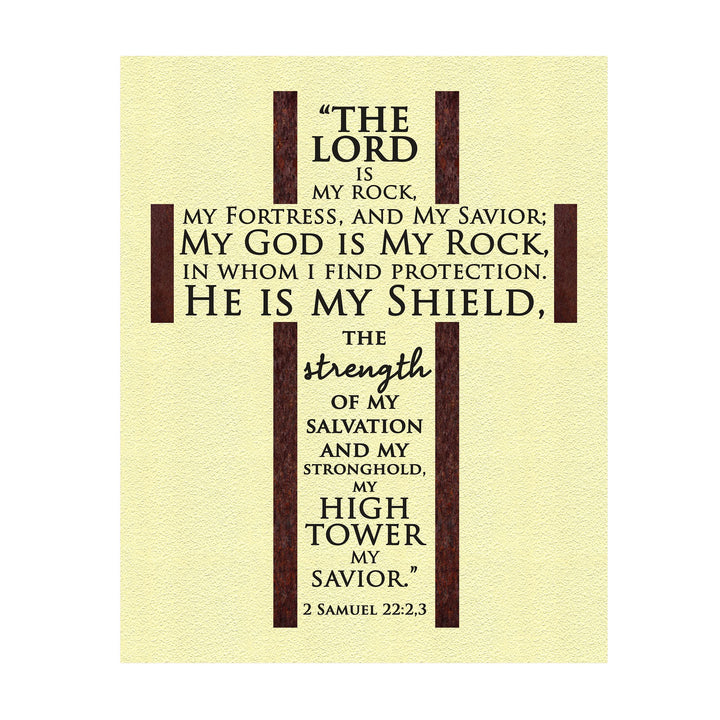 The Lord Is My Rock, My Savior-Bible Verse Wall Art -11 x 14" Rugged Cross - Christian Word Art -Scripture Wall Print-Ready to Frame. Home-Office-Church-Religious Decor. 2 Samuel 22:2-3. (XLarge)