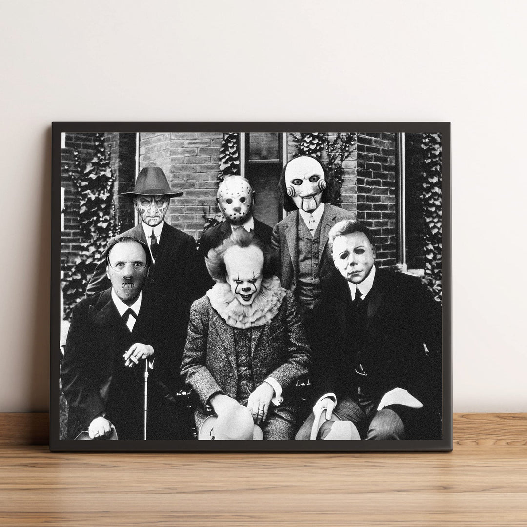 Halloween Groupie-Spooky Horror Movie Villians Wall Art Decor -10 x 8" Rustic Scary Movies Picture Print -Ready to Frame. Perfect for Home-Office-Studio-Dorm Decorations! Great Gift for Fans!