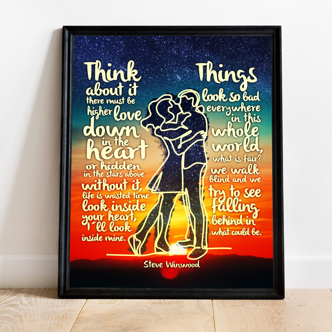Steve Winwood-"Higher Love"-Greatest Hits Wall Sign-11 x 14" Song Lyric Art Poster Print-Ready to Frame. Retro Decor for Home-Studio-Bar-Dorm-Cave. Great Gift for All Classic Rock Music Fans!