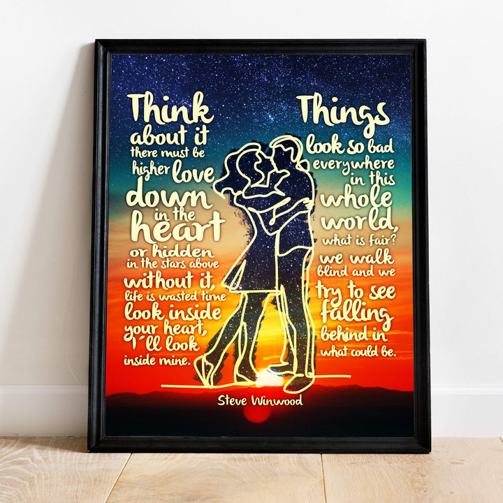 Steve Winwood-"Higher Love"-Greatest Hits Wall Sign-11 x 14" Song Lyric Art Poster Print-Ready to Frame. Retro Decor for Home-Studio-Bar-Dorm-Cave. Great Gift for All Classic Rock Music Fans!