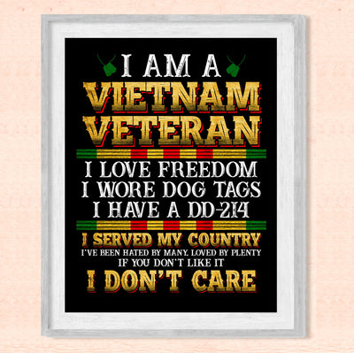 I'm a Vietnam Vet -Love Freedom American Veteran Wall Art -8 x 10" Patriotic Vietnam War Memorial Print -Ready to Frame. Perfect Home-Office-Garage-Bar Decor. Great Gift for Military-Veterans!