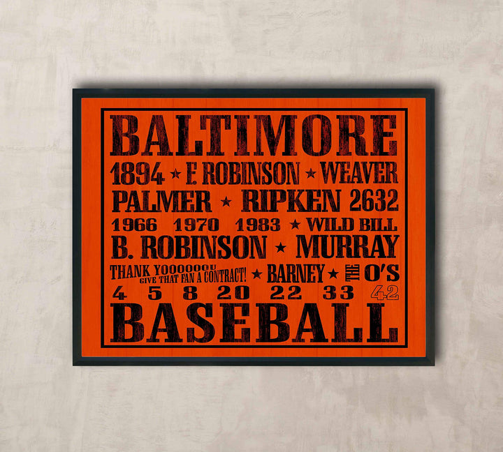Baseball-Baltimore Orioles-Famous MLB Players Wall Art Decor-10 x 8"-Vintage Sports Poster Print-Ready to Frame. Ideal Decor for Home-Office-Bar-Locker Room-Man Cave. Great Gift for Orioles Fans!