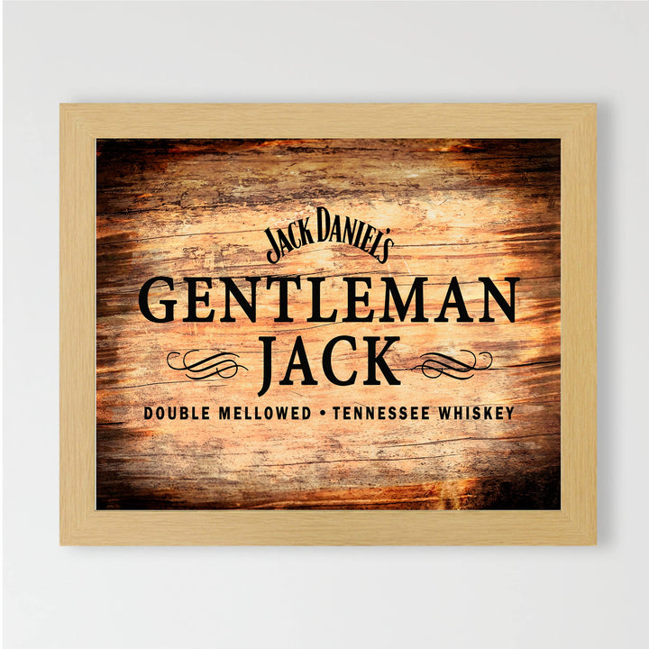 "Gentleman Jack"- Tennessee Bourbon Whiskey Wall Art - Rustic Wood Design Alcohol Print -Ready to Frame. Home-Kitchen-Bar-Man Cave Decor. Great Gift for All Liquor Drinkers!