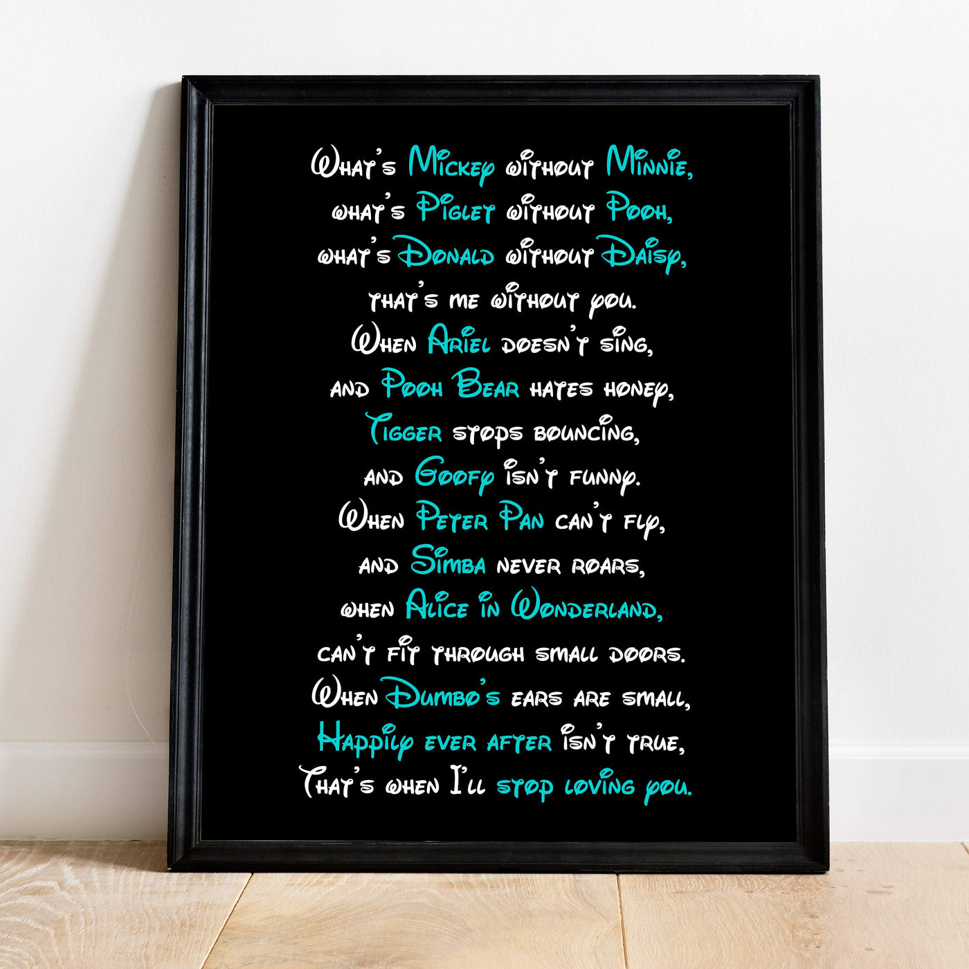 What's Mickey Without Minnie- Love Poem Wall Art Decor -11 x 14" Cute Disney Characters Poetry Print -Ready to Frame. Modern Typographic Design. Romantic Gift for Spouse-Partner-Newlyweds!