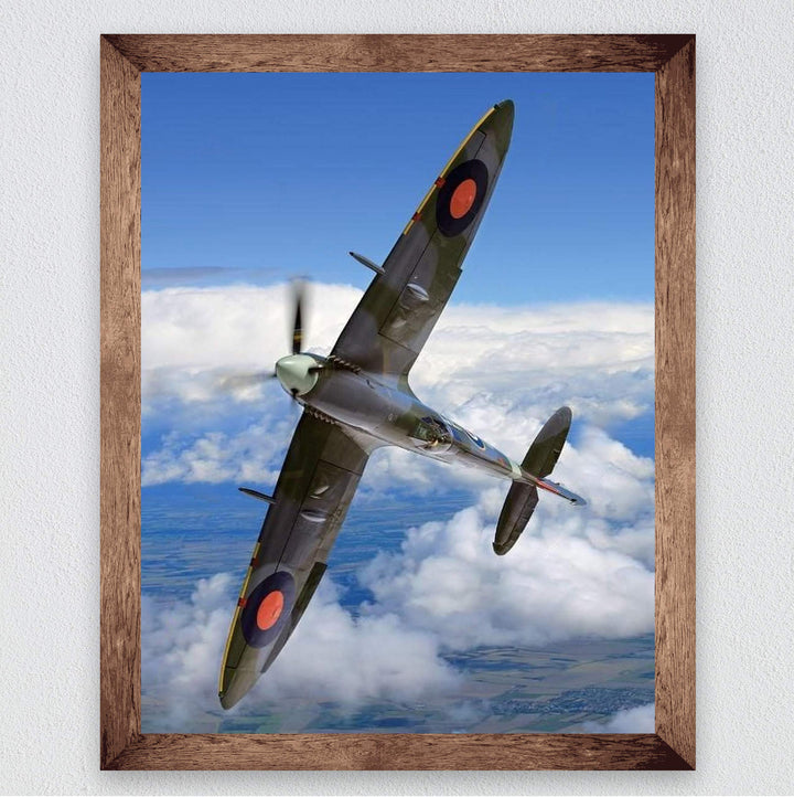 Supermarine Spitfire MK IX -British Fighter Jet Poster Print -8x10" Military Aircraft Wall Decor Image-Ready to Frame. Home-Office-Military School Decor. Perfect Sign for Game Room-Garage-Cave Decor!