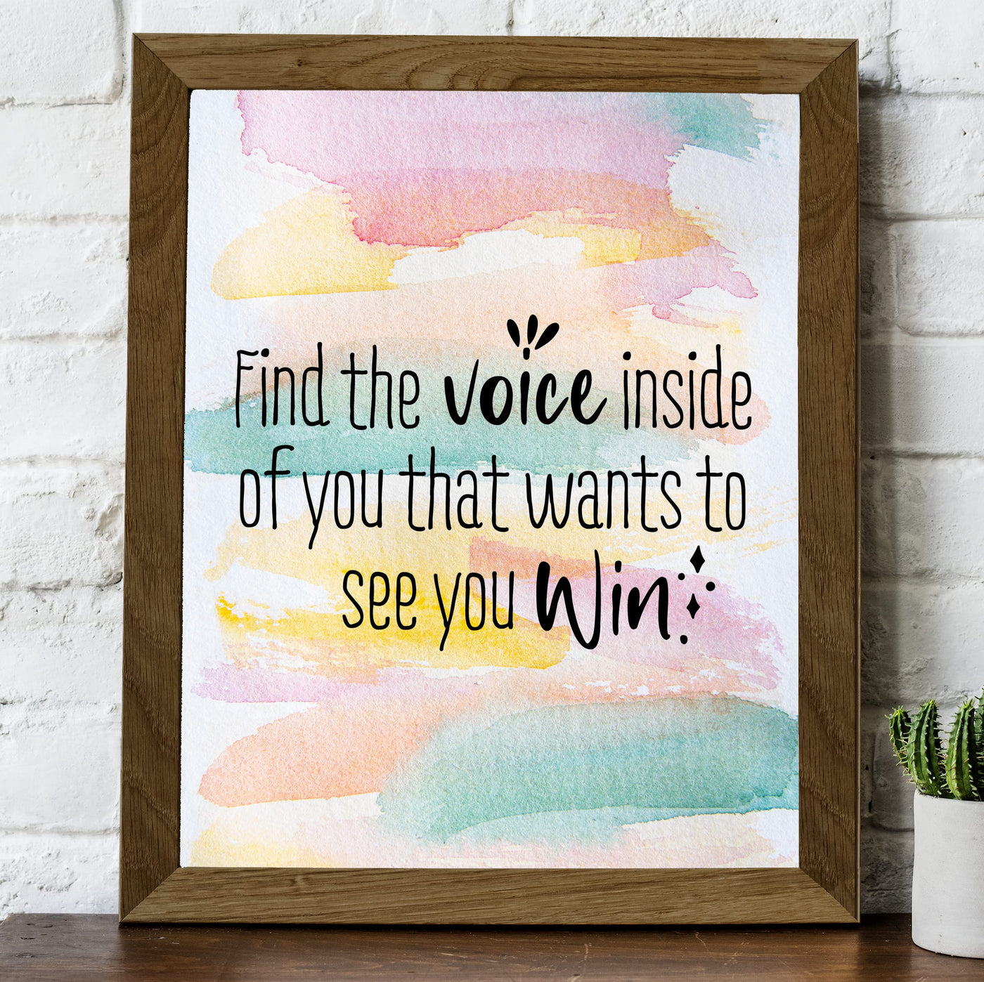 Find the Voice Inside of You That Wants You to Win-Inspirational Quotes Wall Art -8 x 10" Motivational Watercolor Picture Print-Ready to Frame. Home-Office-School Decor. Great Sign for Confidence!