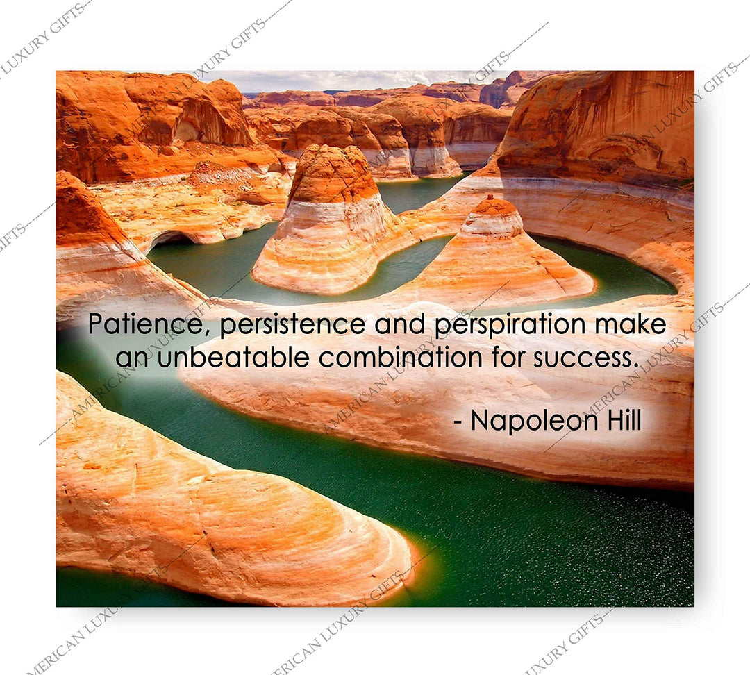 Napoleon Hill Quotes-"Patience, Persistence &amp; Perspiration"-10 x 8" Inspirational Wall Art. Typographic Grand Canyon Photo Print-Ready to Frame. Home-Office-School-Gym Decor. Great Motivational Gift!