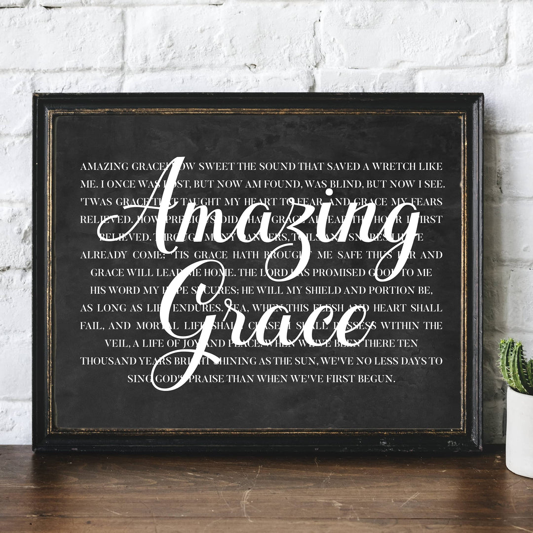 Amazing Grace Christian Hymn Music Wall Art -14 x 11" Inspirational Scripture Song Lyrics Word Art Print -Ready to Frame. Classic Hymnal Decoration for Home-Office-Church-Religious Decor &amp; Gifts!