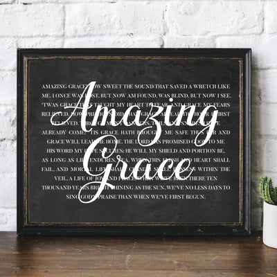 Amazing Grace Christian Hymn Music Wall Art -14 x 11" Inspirational Scripture Song Lyrics Word Art Print -Ready to Frame. Classic Hymnal Decoration for Home-Office-Church-Religious Decor & Gifts!