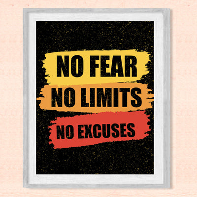 No Fear-No Limits-No Excuses-Motivational Gym Quotes -8 x 10" Exercise and Fitness Wall Art Print-Ready to Frame. Typographic Home-Office-Weight-Locker Room Decor. Perfect Sign for Motivation!