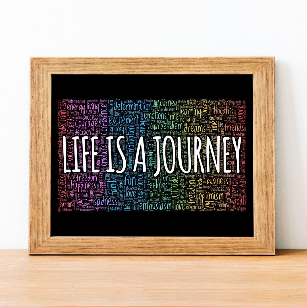 "Life Is A Journey" Inspirational Quotes Wall Decor -14 x 11" Motivational Word Art Print -Ready to Frame. Home-Office-Classroom-Work Decor. Encouraging Words for Motivation &amp; Inspiration!
