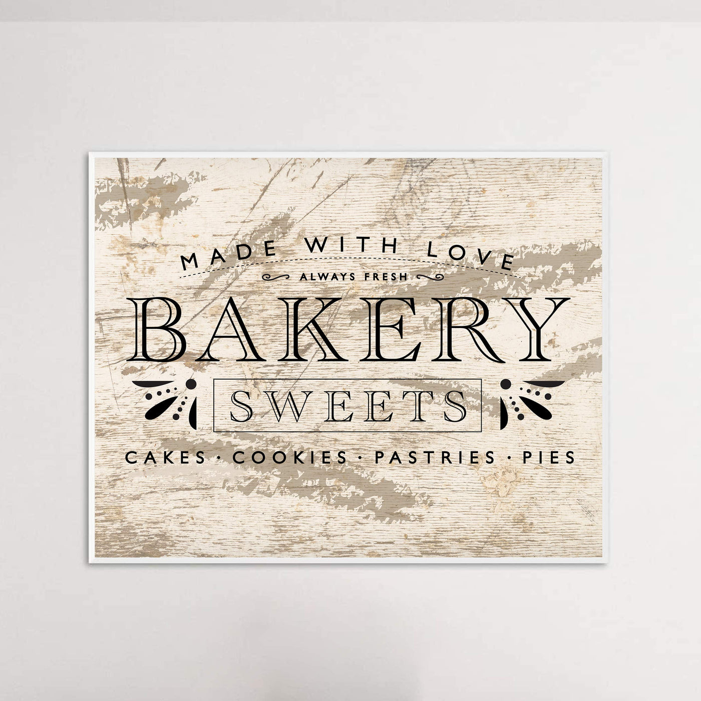 Bakery-Made With Love-Always Fresh -Vintage Wall Art Sign -14 x 11" Replica Distressed Wood Poster Print-Ready to Frame. Country Rustic Home-Kitchen-Pantry-Farmhouse Decor. Printed on Paper.