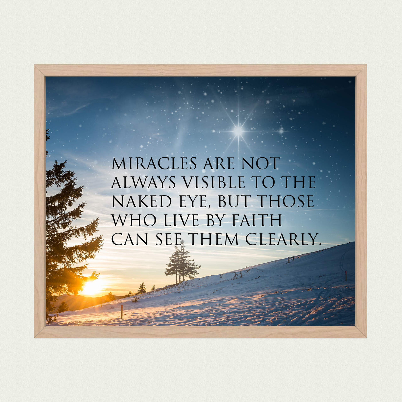 Miracles Not Always Visible to the Naked Eye Inspirational Wall Art Quotes -10 x 8" Starry Night Sunset Print-Ready to Frame. Modern Typographic Home-Office-School-Dorm Decor. Great Gift of Faith!
