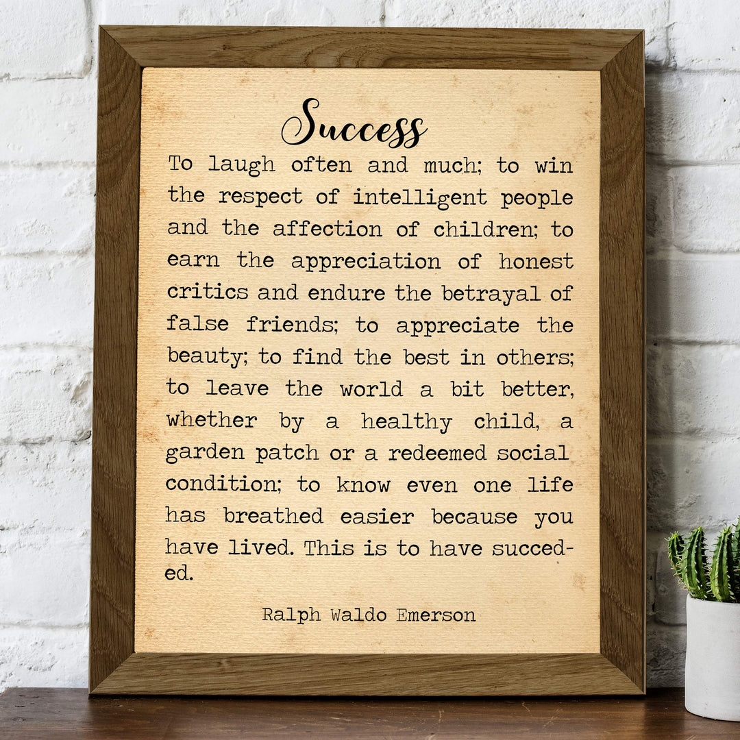 Success-To Laugh Often and Much-Ralph Waldo Emerson Poem Page Print- 8 x 10" Poetic Wall Art. Distressed Parchment Print-Ready To Frame. Home-Office-Study-School Decor. Great Gift for Poetry Fans!