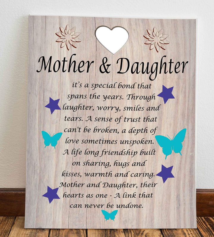 Mother &amp; Daughter-A Link That Can Never Be Undone Inspirational Poem Print. 8 x 10" Modern Poetic Wall Art Decor w/Distressed Wood Design-Ready to Frame. Inspiring Gift for Mothers &amp; Daughters!