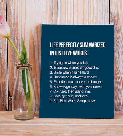 Life Perfectly Summarized In Five Words Inspirational Quotes Wall Sign -8 x 10" Modern Poster Print-Ready to Frame. Positive Home-Office-School-Motivational Decor. Perfect Life Lessons for All!